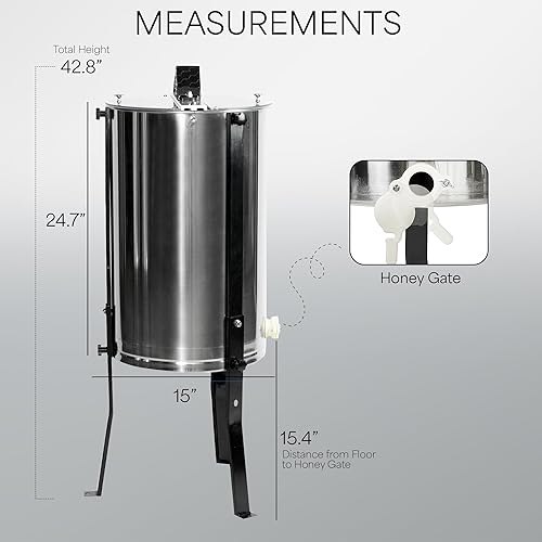 Miniatura 15 de VIVO Extractor eléctrico de miel con 3 marcos, equipo de procesamiento de miel de acero inoxidable de grado alimenticio, girador de tambor de panal