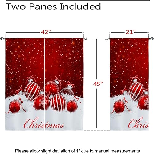 Miniatura 5 de Cortinas opacas de Navidad para decoración del hogar, copos de nieve, bolas rojas, ojales, aislamiento térmico, cortinas de oscurecimiento para
