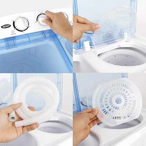 Miniatura 7 de ZENY Lavadora portátil compacta de doble tina, lavadora de lavandería con capacidad de 17.6 libras, mini lavadora secadora para apartamento RV