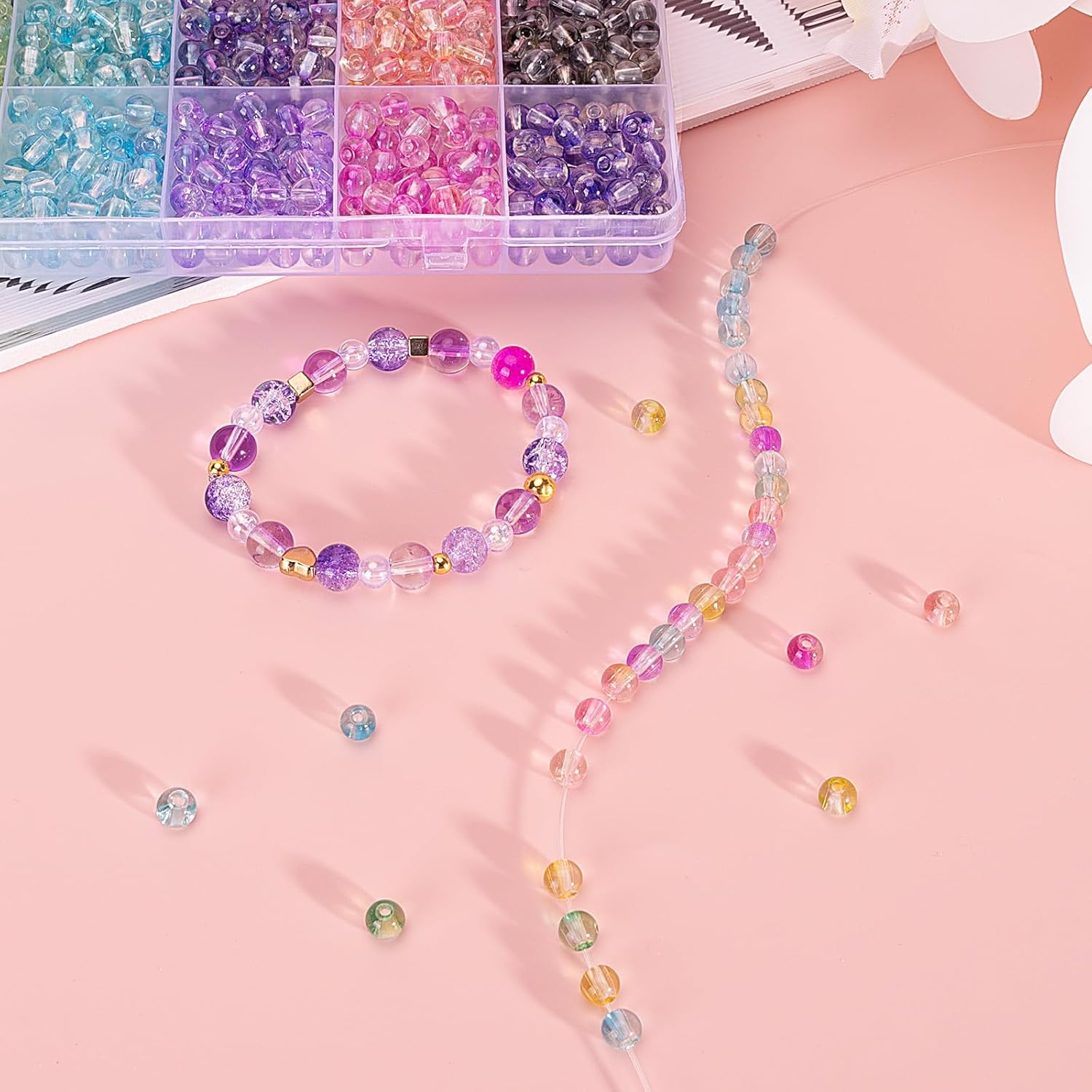 XSEINO 24 Colors 1200PCS Transparent Gradient Glass Beads Kit 6mm DIY Craft Glass Beads, Fit for Bracelets, Jewelry Making, Necklace - Image 5