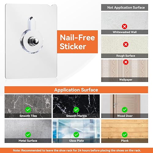 Miniatura 6 de Paquete de 2 zapatos para autocaravana con cinta adhesiva adhesiva, zapatero para colgar sobre la puerta, organizador de zapatos colgante de pared