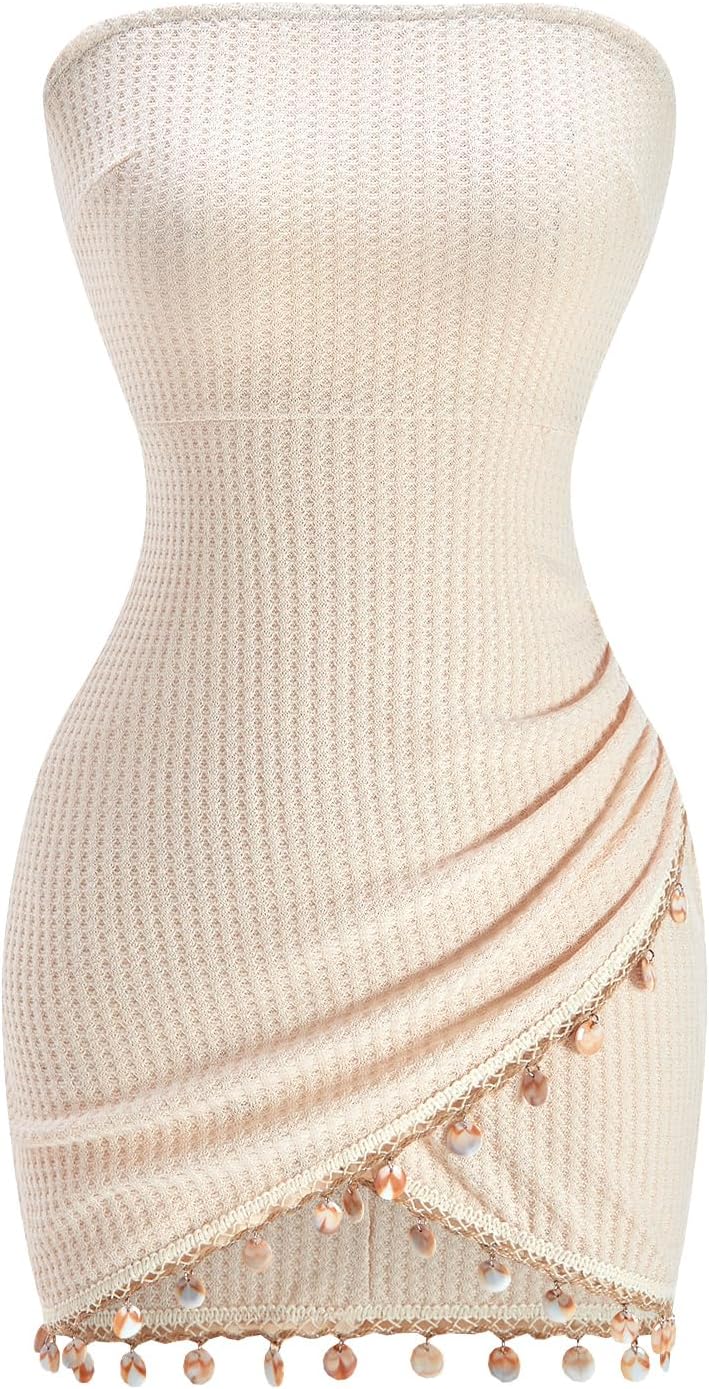 Womens strapless open back mini dress boho bodycon vacation outfit