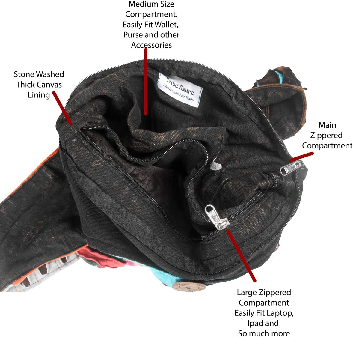 Hobo Colorful Shoulder Bag Women Sling Slouch Hippie Boho (Peace) - Image 5