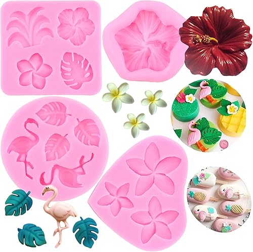 RFGHAC Molde de silicona de hoja tropical de flamenco, moldes de fondo de flores de hibisco, hojas de Monstera, molde de caramelo para decorar disponible en Yaxa Colombia