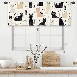 Lindo desenho animado gato cozinha cortina sanefa 137 cm L x 46 cm Engraçado Pet Kitten Animal Rod Pocket Café Pequeno Janela Tratamento Cortinas Decoração