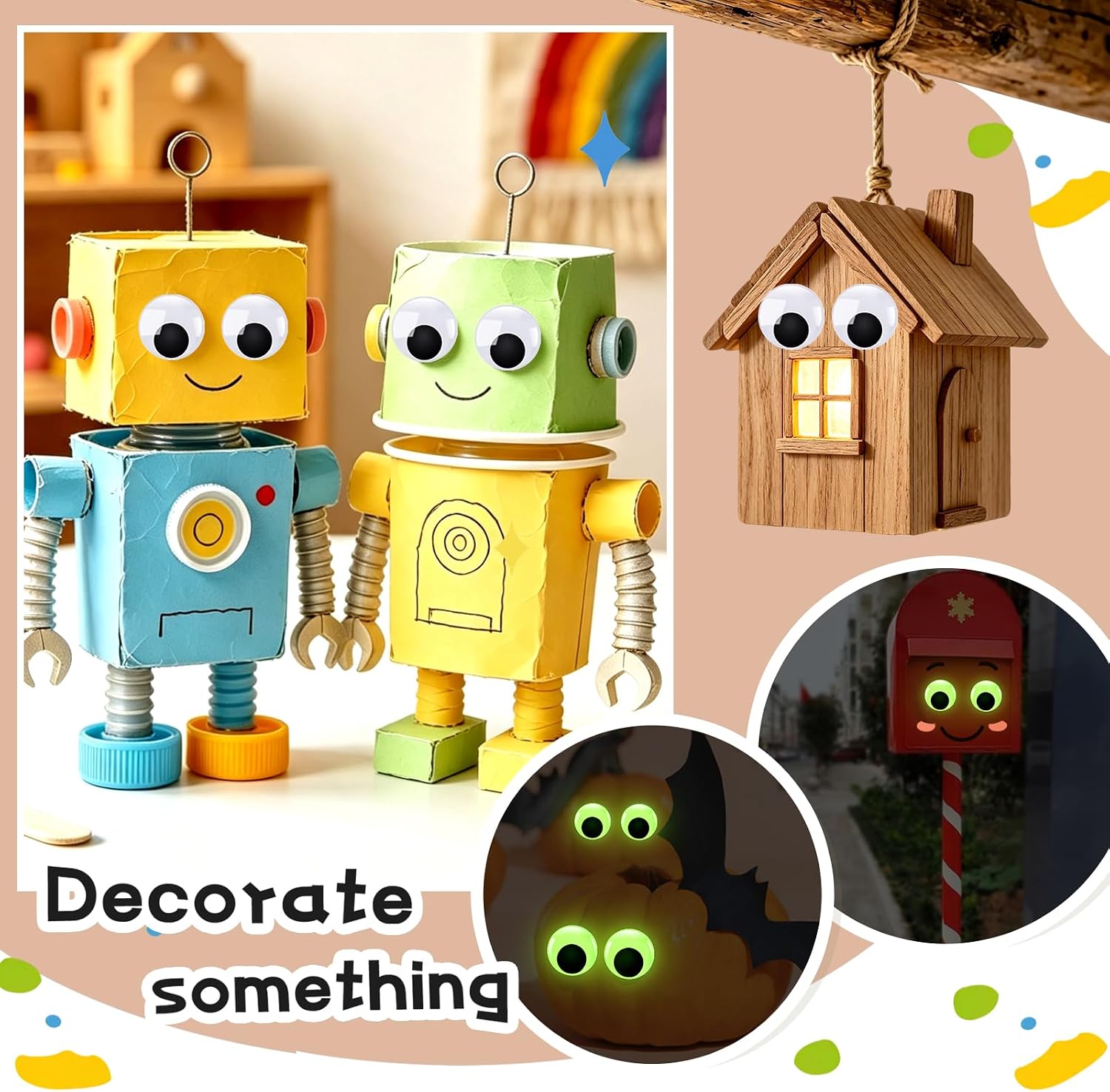 TOAOB 4pcs Large Glow in The Dark Googly Wiggle Eyes Self Adhesive 1.6 Inch