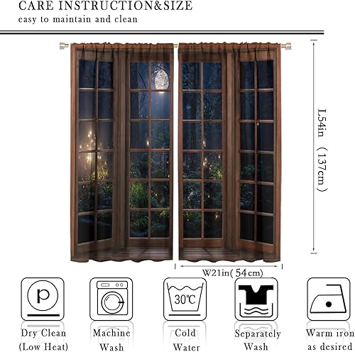 Miniatura 2 de Cortinas de paisaje de bosque oscuro con brillo mágico, luces nocturnas mágicas de fantasía, cortinas opacas con bolsillo para barra, cortinas para