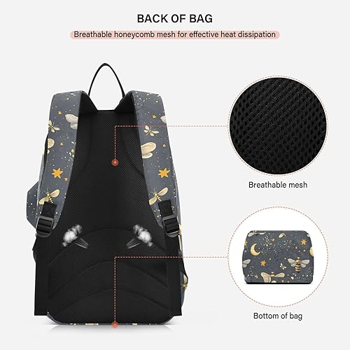 Miniatura 4 de Bolsa deportiva de tenis para mujer, bonita y resistente, diseño de estrellas, luna, abejas, gris, con capacidad para 2 raquetas para mujeres y