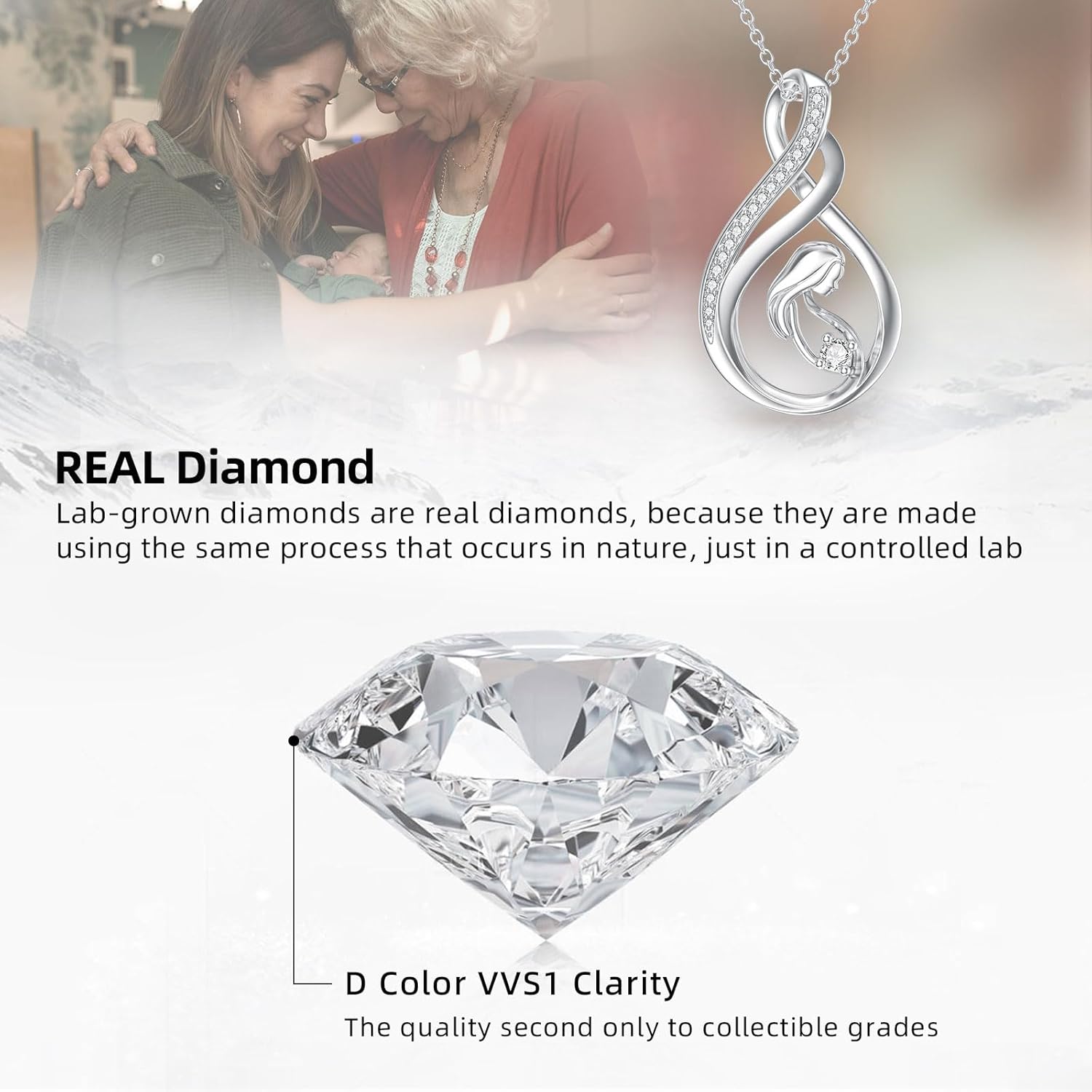 Diamond Mother Necklace for Women 925 Sterling Sliver Lab Grown Diamond Mother Necklaces for Expecting Mom Mother's Day Jewelry