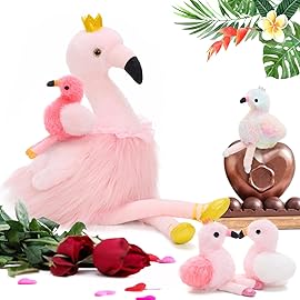 MorisMos Pink Flamingo Stuffed Animal with 4 baby Bird Plush Toys Inside, 24\'\' Ballerina Flamingo Plush Toys Set for Girl Boy Kid, Mom & Baby Pink Bird Stuffed Animal Gift Decor for Christmas Birthday