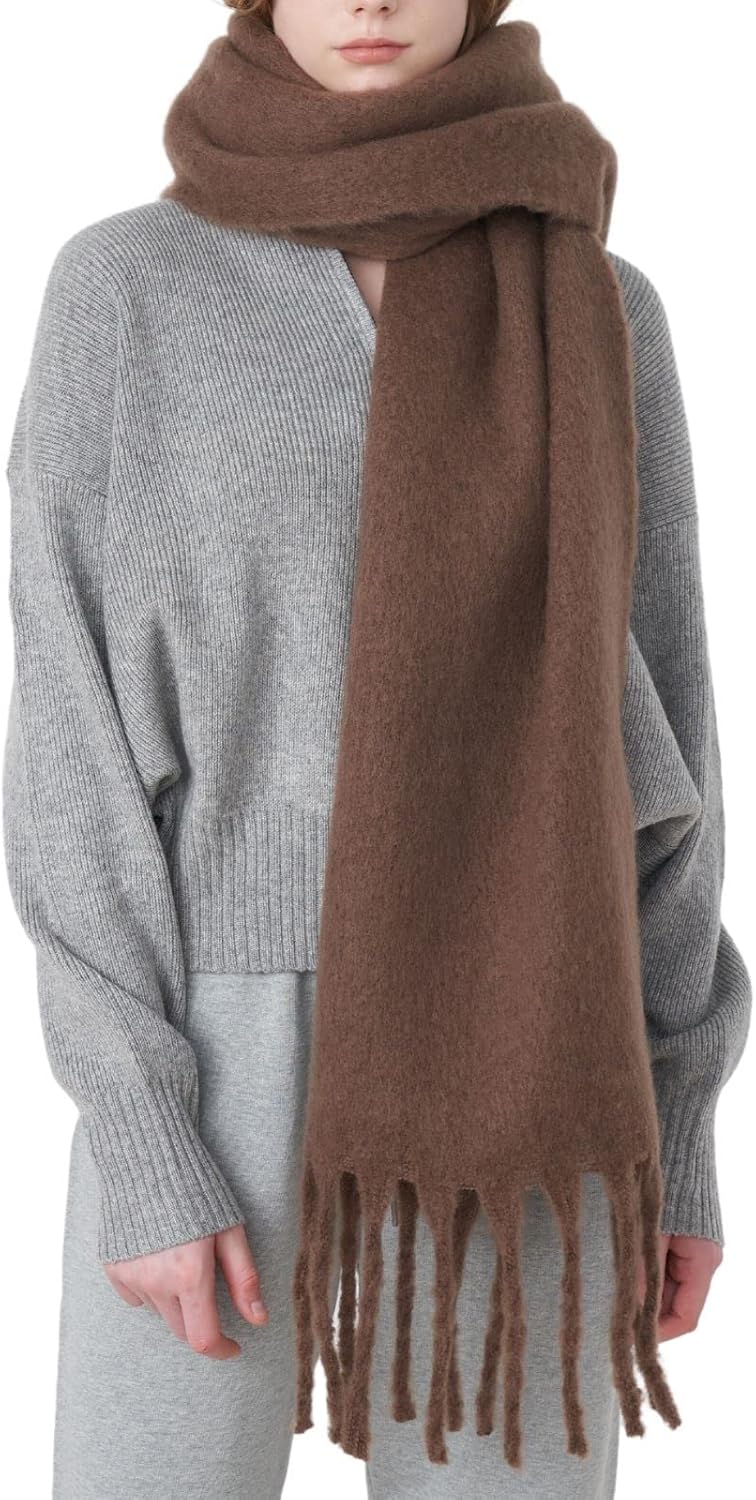 SUNDSGT Big Scarf Coloured Oversized Tassel Soft Fall Winter Thick Scarf Warm Shawl Women