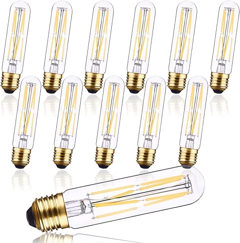 Miniatura 1 de CREATE BRIGHT Bombillas LED de candelabro T10 Tubular Edison Bombilla LED de filamento 8 W E26 luz blanca diurna 5000 K, vidrio transparente, 960