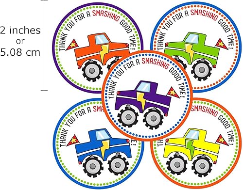 Miniatura 2 de Etiquetas adhesivas con texto en inglés "Thank You" de Monster Truck  Etiquetas de regalo para fiesta de cumpleaños de niños  Juego de 30