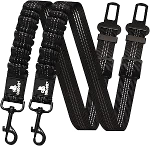 Cinturón De Seguridad Para Mascotas En Coche - Pack De 2, Elástico Y Acolchado, Ajustable De 22 A 34 Pulgadas, Con Mosquetón