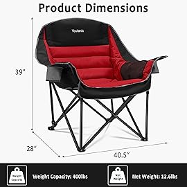 Youtanic Oversized Camping Chair, Portable Folding Camping Chairs with Side Pocket, Cup Holder and Carry Bag, Heavy Duty Outdoor Camping Chairs for Adults, Fishing, Sports, Trip, up to 400lbs, Style 5