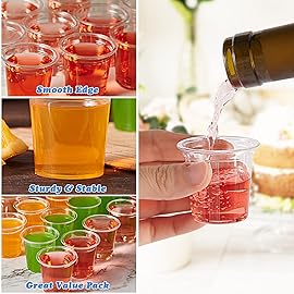 Lilymicky 1000 PACK 1 oz Plastic Shot Glasses, 1 Ounce Clear Disposable Party Cups for Vodka, Whiskey, Tequila, Mini Plastic Containers for Sauce, and Sample Tasting