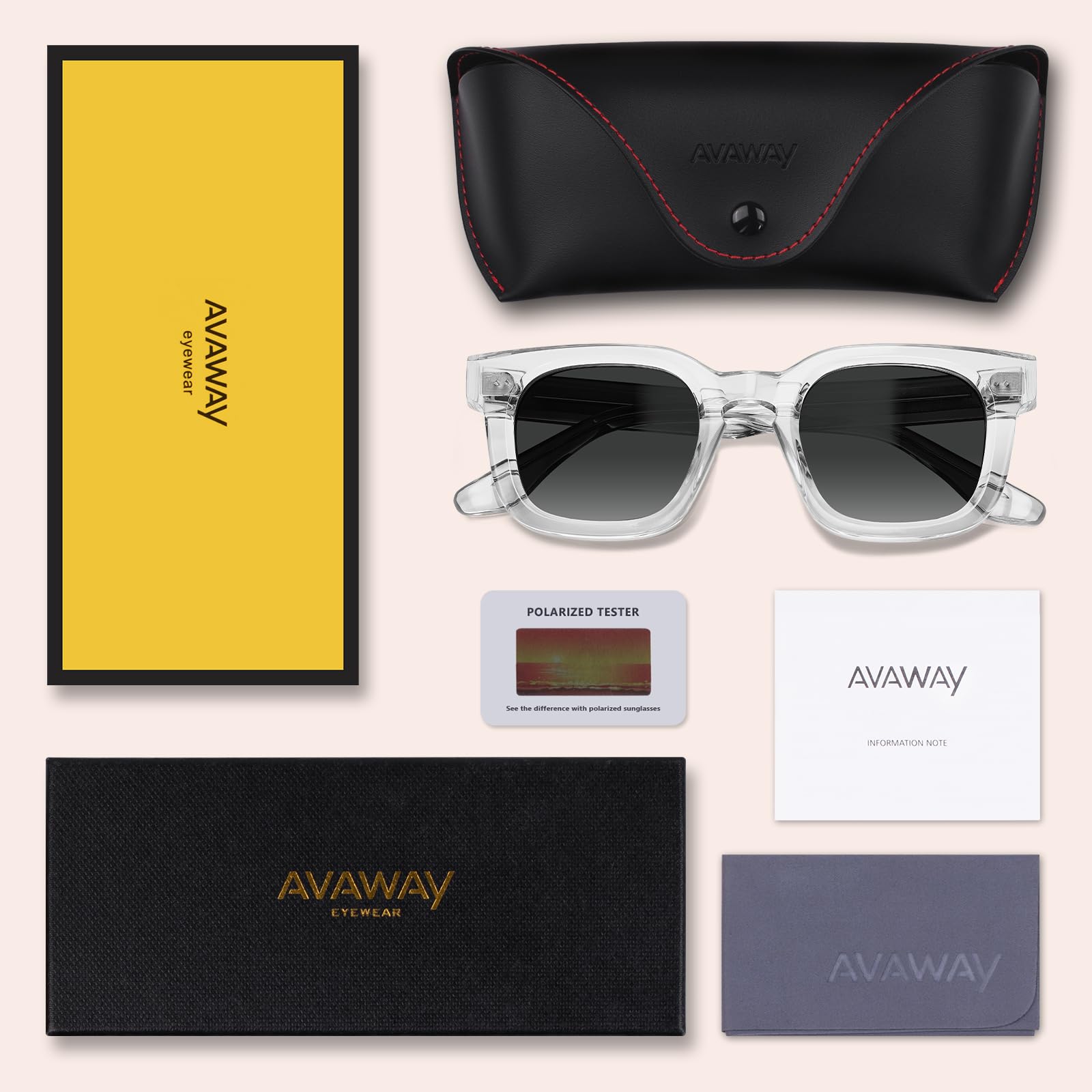 AVAWAY Occhiali da sole Polarizzati Classici da Uomo Montatura Piccola Quadrata in Acetato Occhiali Alla Moda Vintage con Protezione UV400