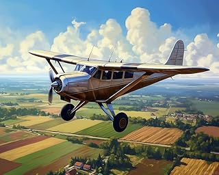 QACEYID Paint by Numbers for Adults, Retro Airplane Flying Over Rural Fields, Paint by Numbers on Canvas, DIY Paintwork Drawing Art for Beginner Gift, 40x50cm, Without Frame