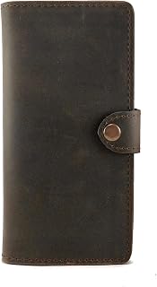Crazy Horse Large Wallet Unisex Real Leather Bifold Men Wallet RFID Travel Purse Wristlet Card Holder Organizer Check Book Cover Turtle Barefoot