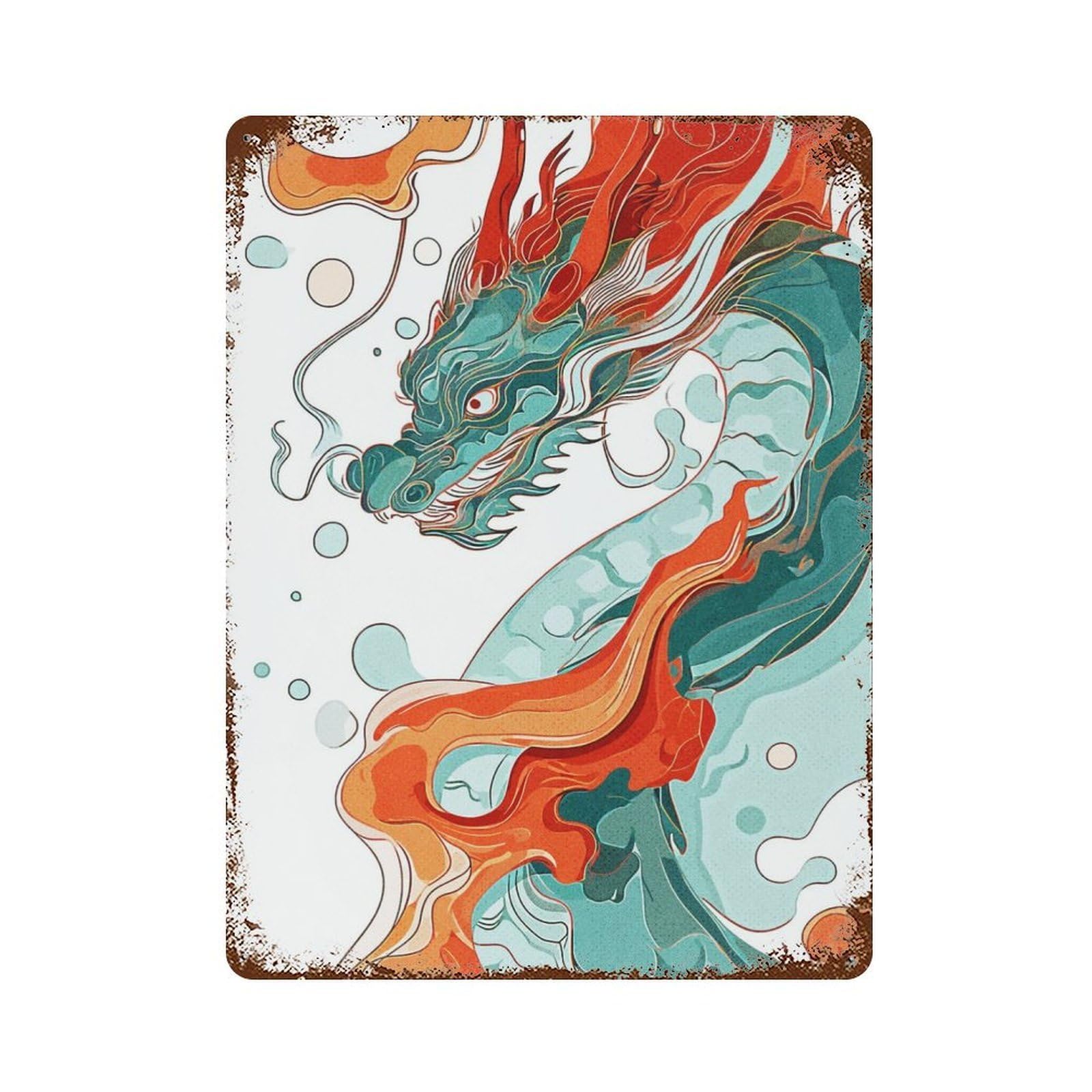 Dragon Abstract 15.7"x11.8" Rustic Tin Plaque, Farmhouse Wall Decor for Basement, Hobby Room And Garage Decor
