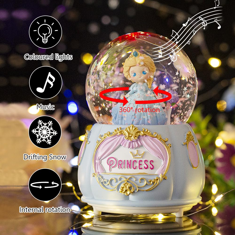 Amazon.co.jp: 女の子用スノードーム 100mm 回転するプリンセススノー