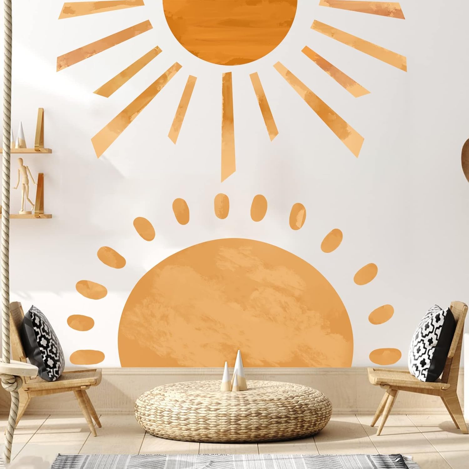 2 Pcs Large Boho Half Sun Wall Decals Peel and Stick