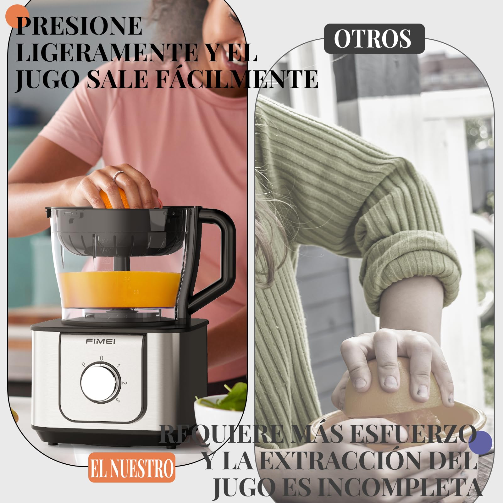 FIMEI Procesador de alimentos multifuncional 1100W, 3 velocidades y función Pulse, 3.2L picadora, 1.5L batidora, molinillo, exprimidor de cítricos, amasadora, rallador y disco reversible para rebanar