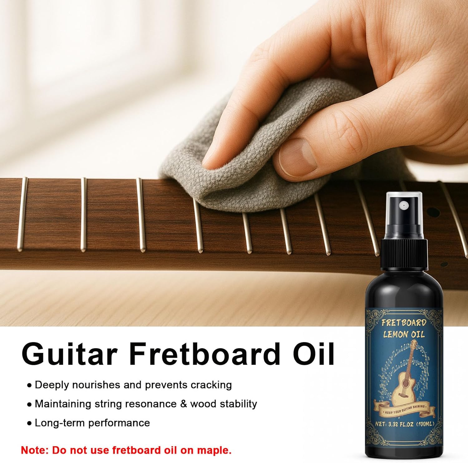 1DFAUL 9pcs Guitar Cleaning Maintenance Kit with Guitar Cleaner, Polish, Fretboard Oil, String Oil, for All Guitar Types, Ideal for Beginners, Players, and Collectors
