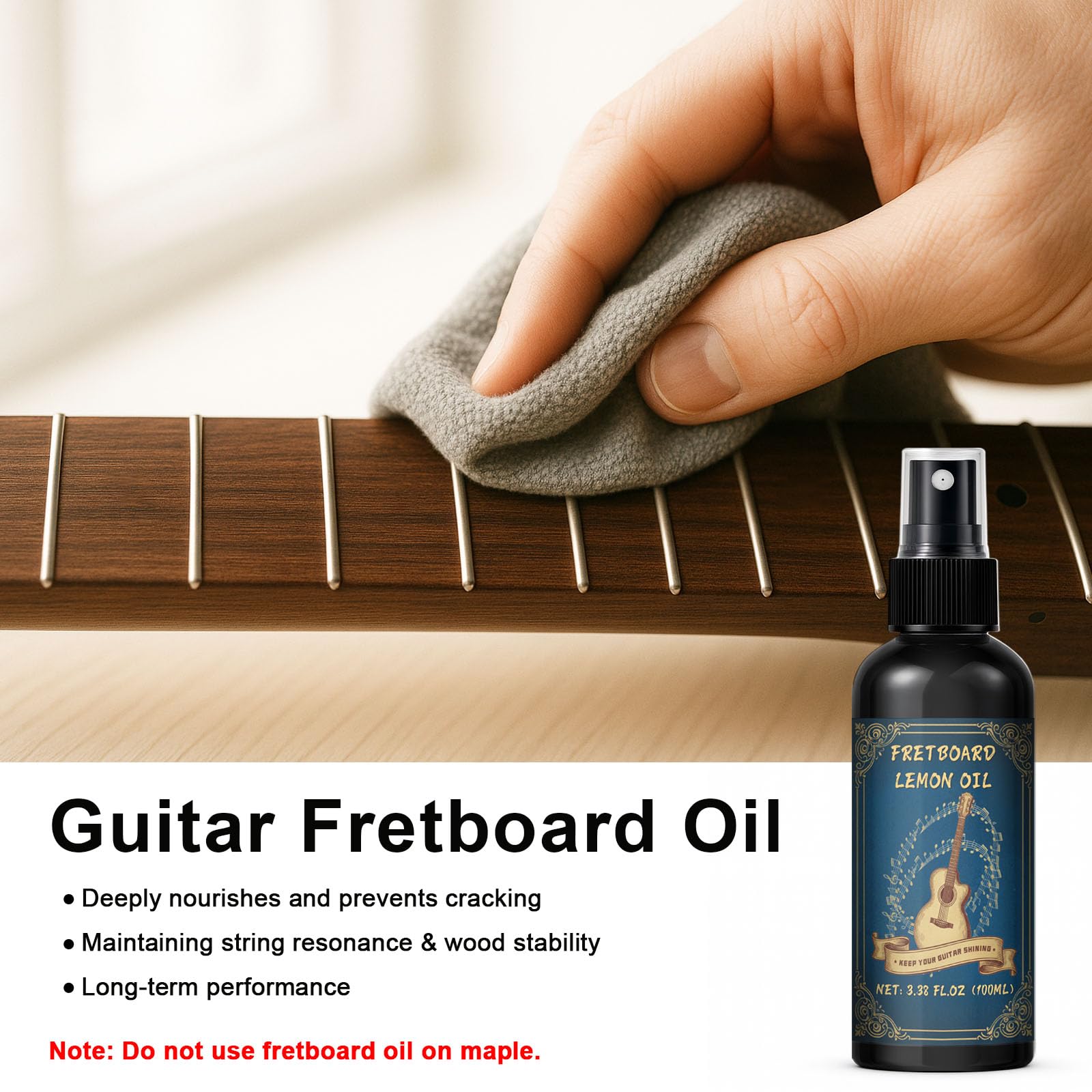 1DFAUL Set di pulizia per chitarra, 9 pezzi, con pulitore per chitarra, lucidante, olio per tastiera e corda, per tutti i tipi di chitarra, ideale per principianti, giocatori e collezionisti