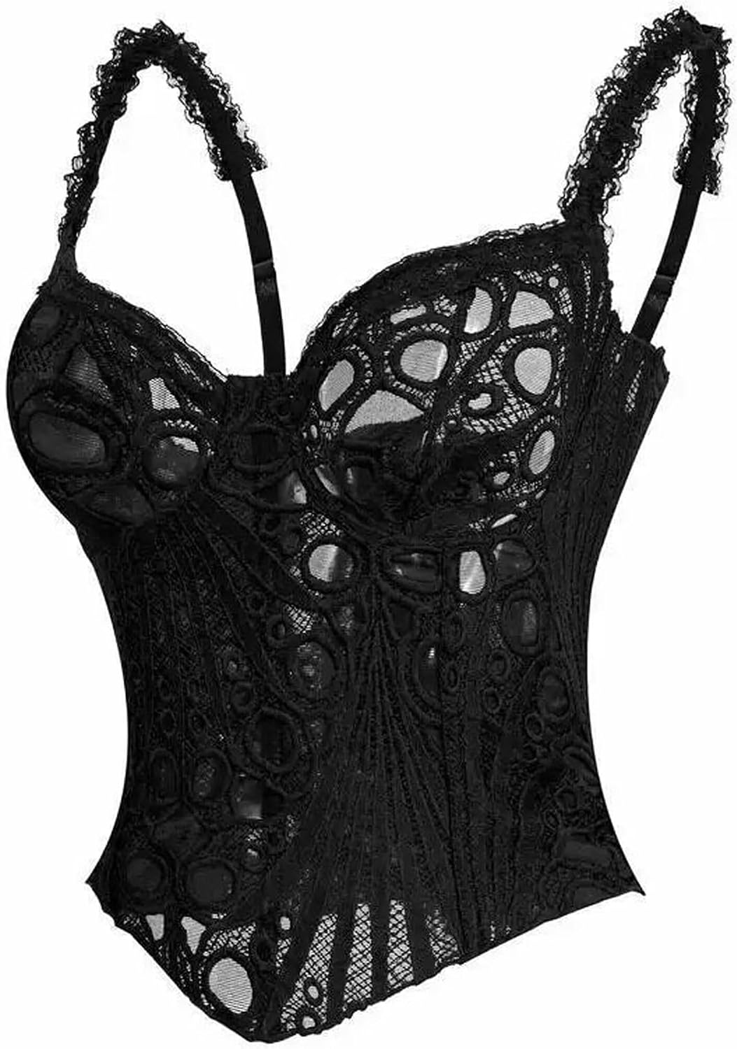 Floral Lace-Up Corset Top for Women Sheer Bustier Crop Top | Floral embroidered sheer bustier with lace-up back & steel boning. Lightweight, breathable. For parties, clubs. Hand wash.