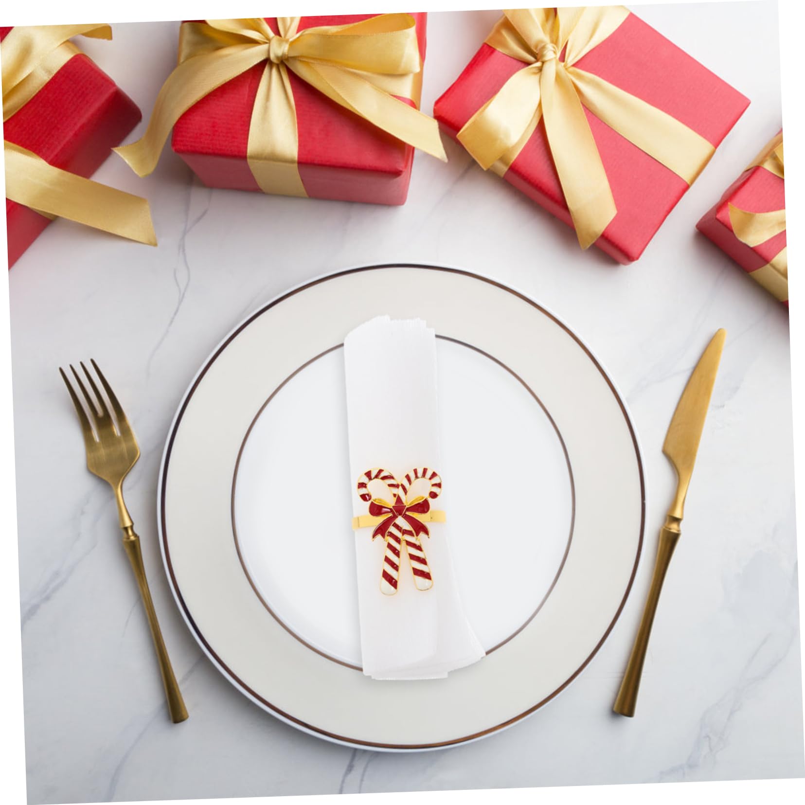 Mikinona 4 Stück Weihnachts Serviettenringe aus Langlebigem Legierungs Material Schleifenform Napkin Buckles für Festliche Tischdeko Einfache Anwendung für Weihnachtsessen und Partys