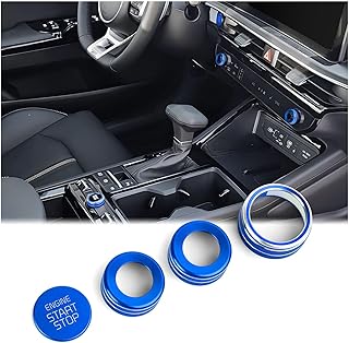 for Kia K5 2025 2026 Accessories EX/LXS/GT/GT-Line, 4pcs Aluminum Alloy Knob Cover Trim Kit (Blue) - Push Start, Air Conditioning & Drive Mode - DvlynAuroa