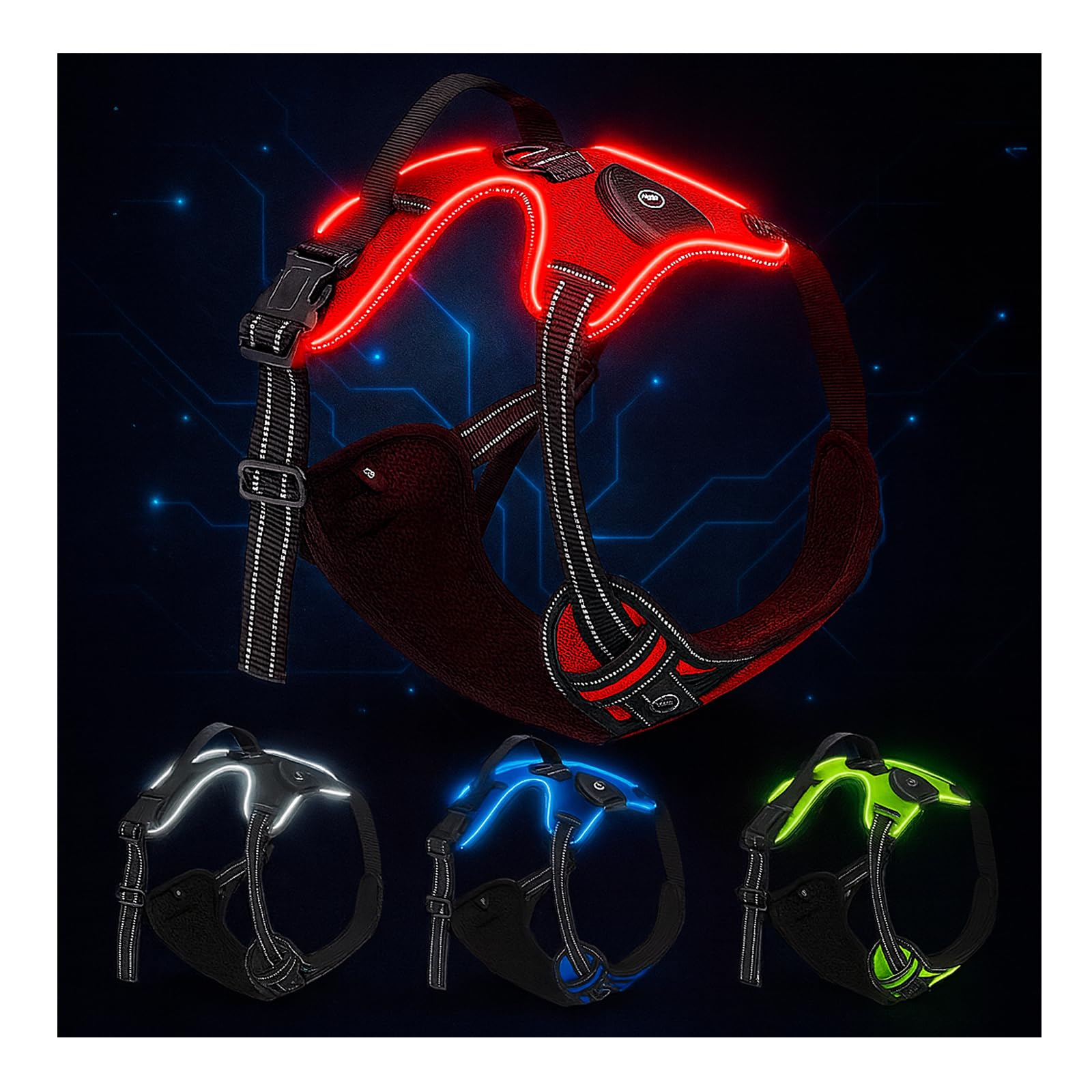 LED Dog Harness – USB Rechargeable, Reflective & Comfortable, with Sturdy Handle and Dual Leash Clips, Light-Up Safety Vest for Small, Medium & Large Dogs (Red, XL)