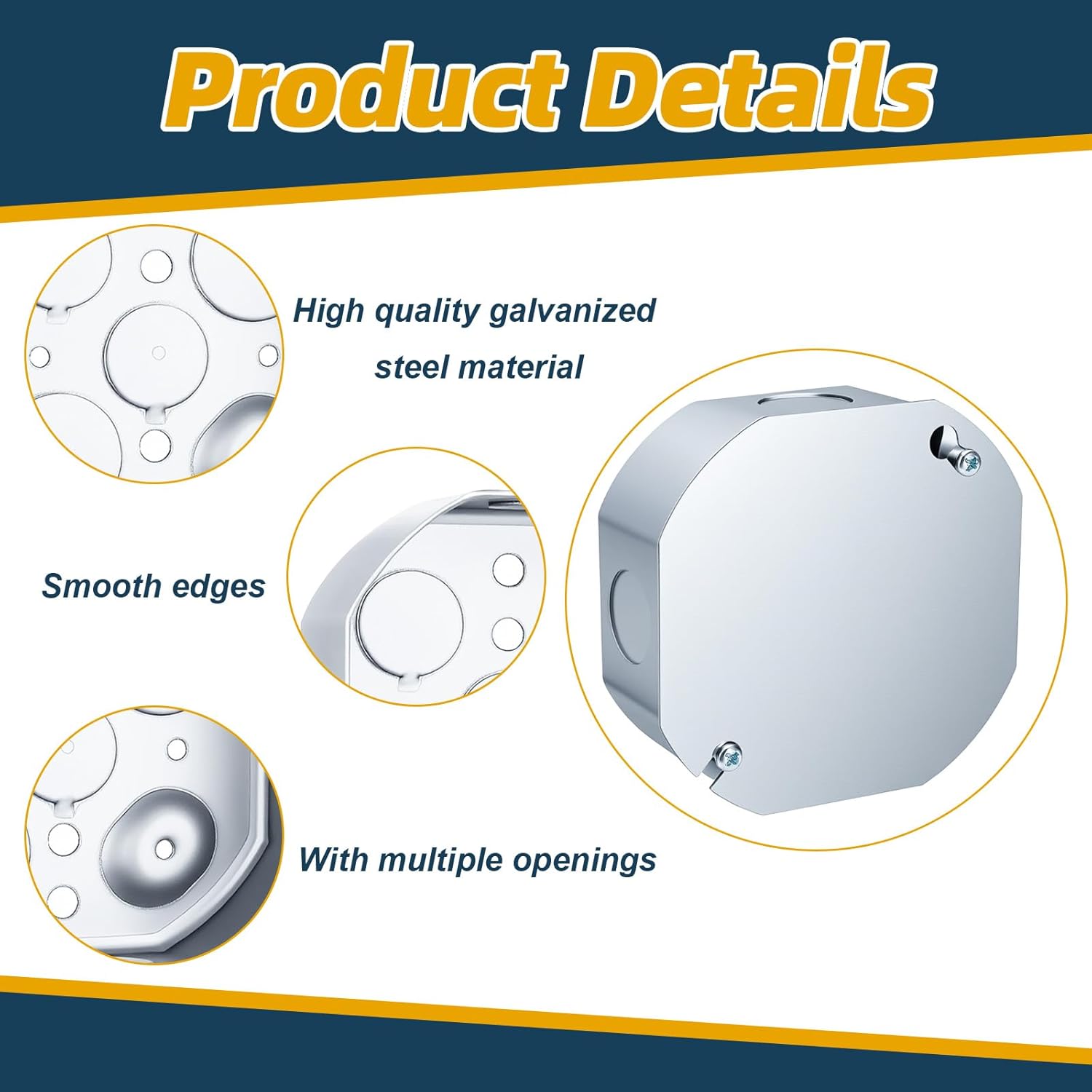 8 Pcs Metal Electrical Box with Cover, 4 × 4" Octagon Junction Box, Solid Cold Metal Outlet Box for Ceiling or Wall, Silver Galvanized Steel, 21.0 Cu. in. Capacity, 1-1/2" Deep