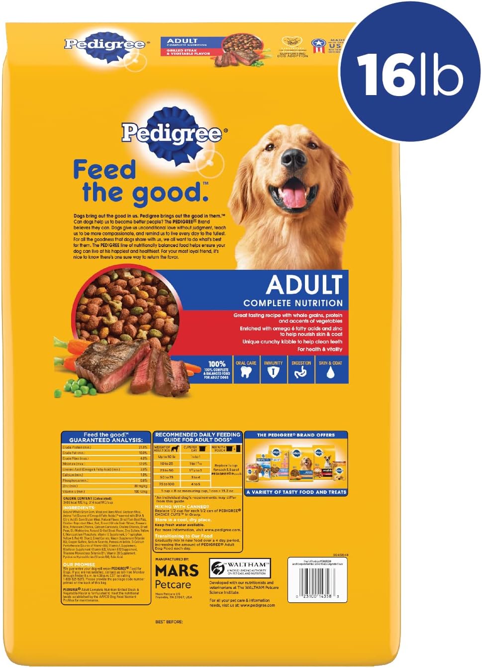 Pedigree Complete Nutrition Adult Dry Dog Food Grilled Steak & Vegetable Flavor Dog Kibble, 16 lb. Bag