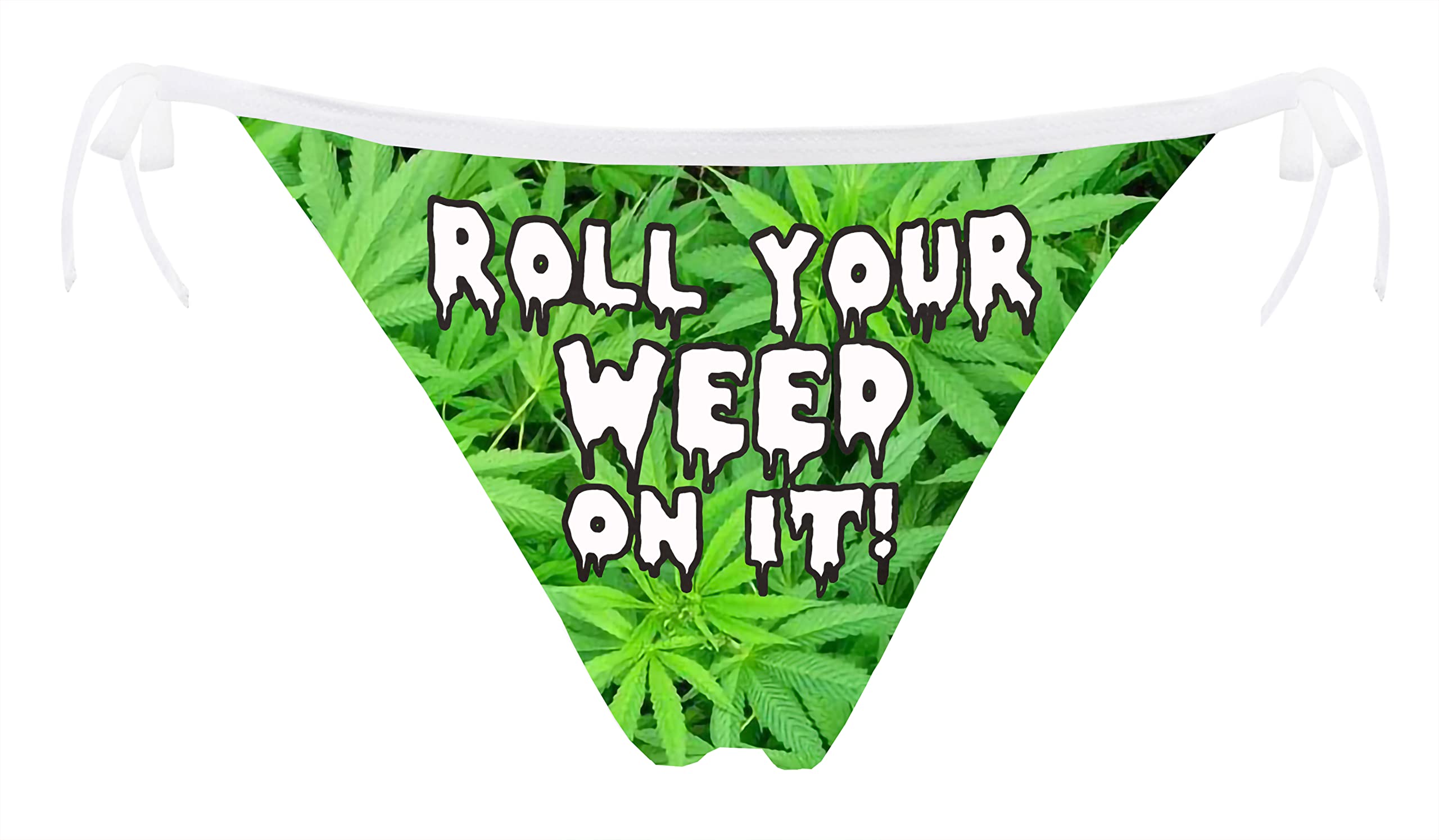 JINKAIJIA Women's Flirty Sexy Funny 3D Printed Low-waisted Tie string High elasticity Underpants Single Party Gifts Briefs, Roll Your Weed on It, One size