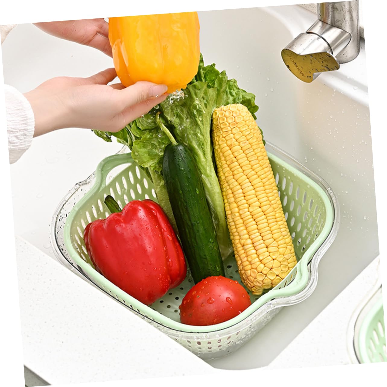 Colador de Cocina de Doble Capa 1 Juego de Plástico para Frutas y Verduras