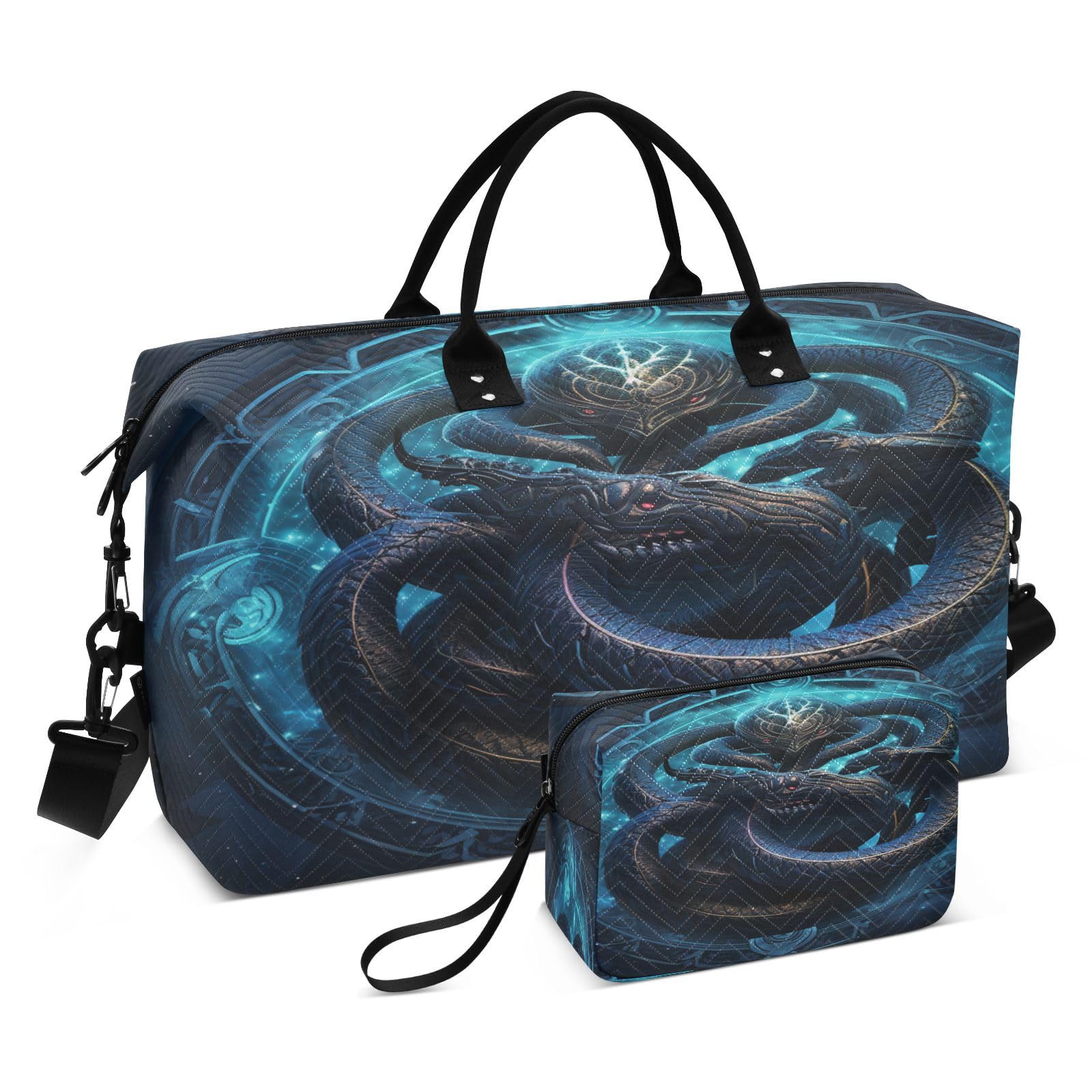 Dark Blue Snake Sports Swim Gym Bag Weekender Duffel Travel Bags Handbag with Makeup Storage Bag for Girls Men