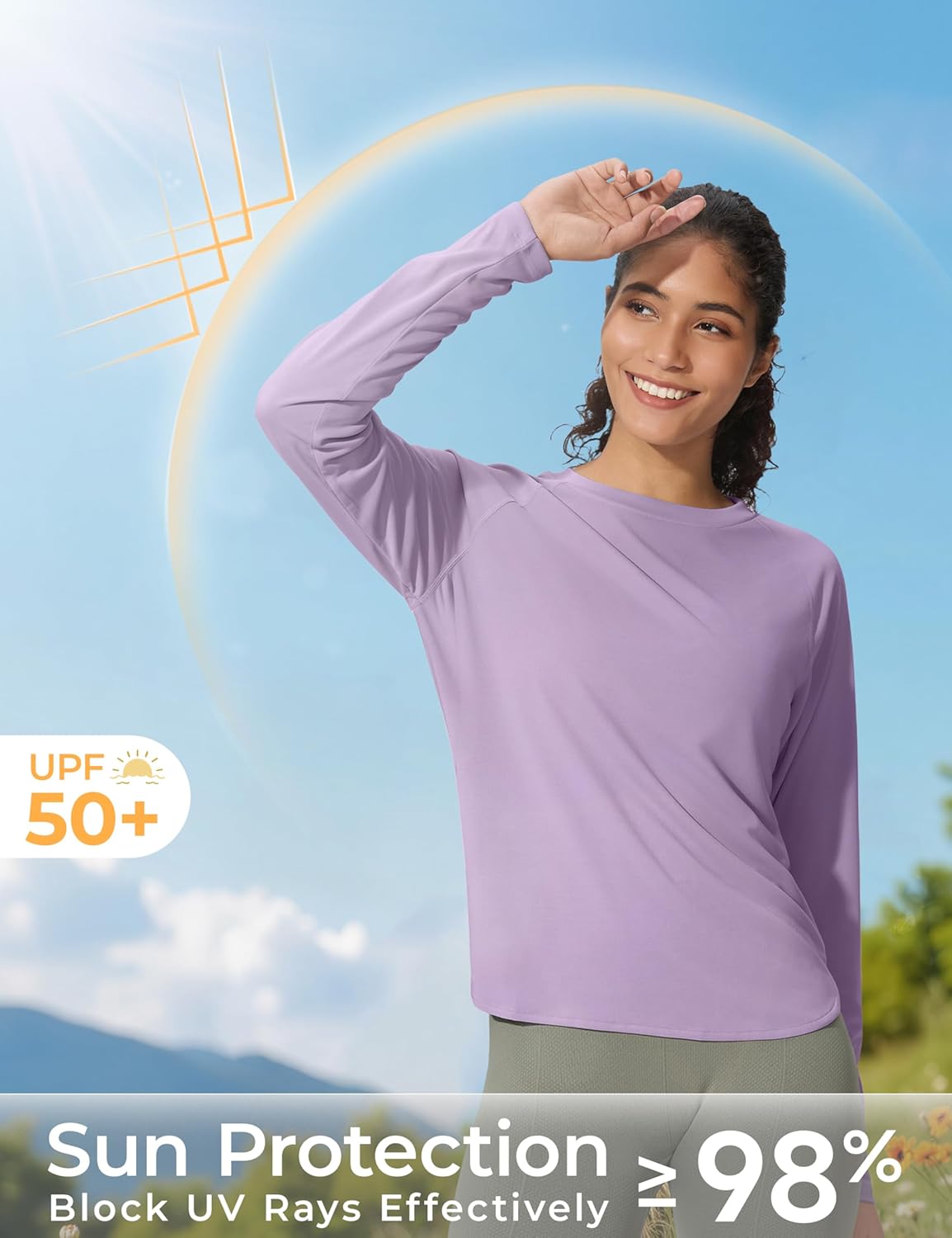 Women's Sun Shirts UPF 50+ Long Sleeve Uv Protection Shirts Lightweight Quick Dry SPF Clothing Outdoor Hiking Tops Purple S - Image 3