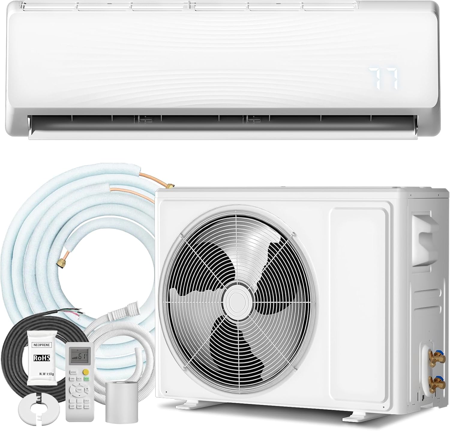 18000 BTU Mini Split AC/Heating System, 19 SEER2 230V Ductless Inverter Wall-Mounted Split AC Unit with Pre-Charged Cond