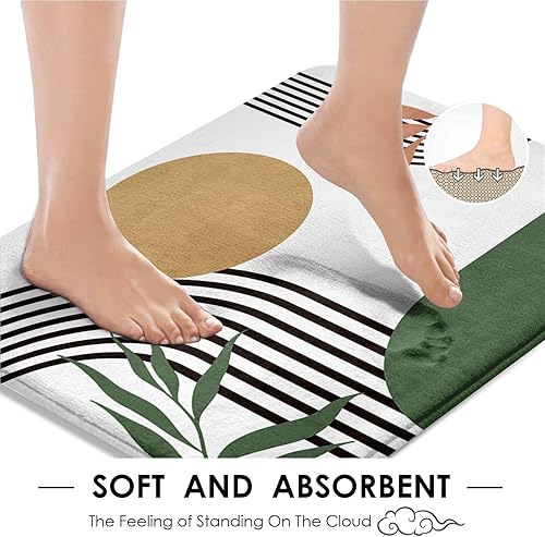 Miniatura 4 de Juego de Cortina de Ducha Boho de Mediados de Siglo con Tapa de Inodoro y Alfombras Antideslizantes, Verde Abstracto 4 Piezas Cortina de Ducha Boho