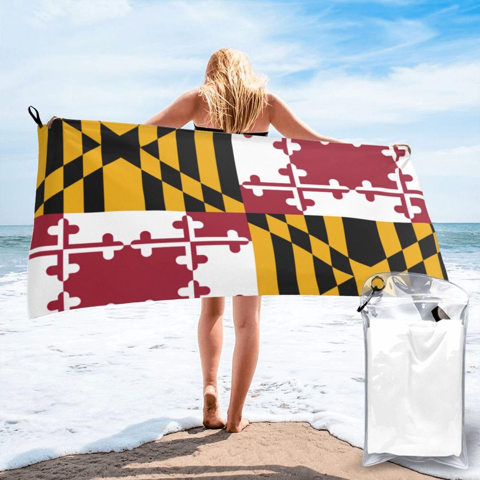 DIEzig Maryland State Flag Print Beach Towel Fast Dry Thin For Holiday Vacation Cruise Gym Swimmers