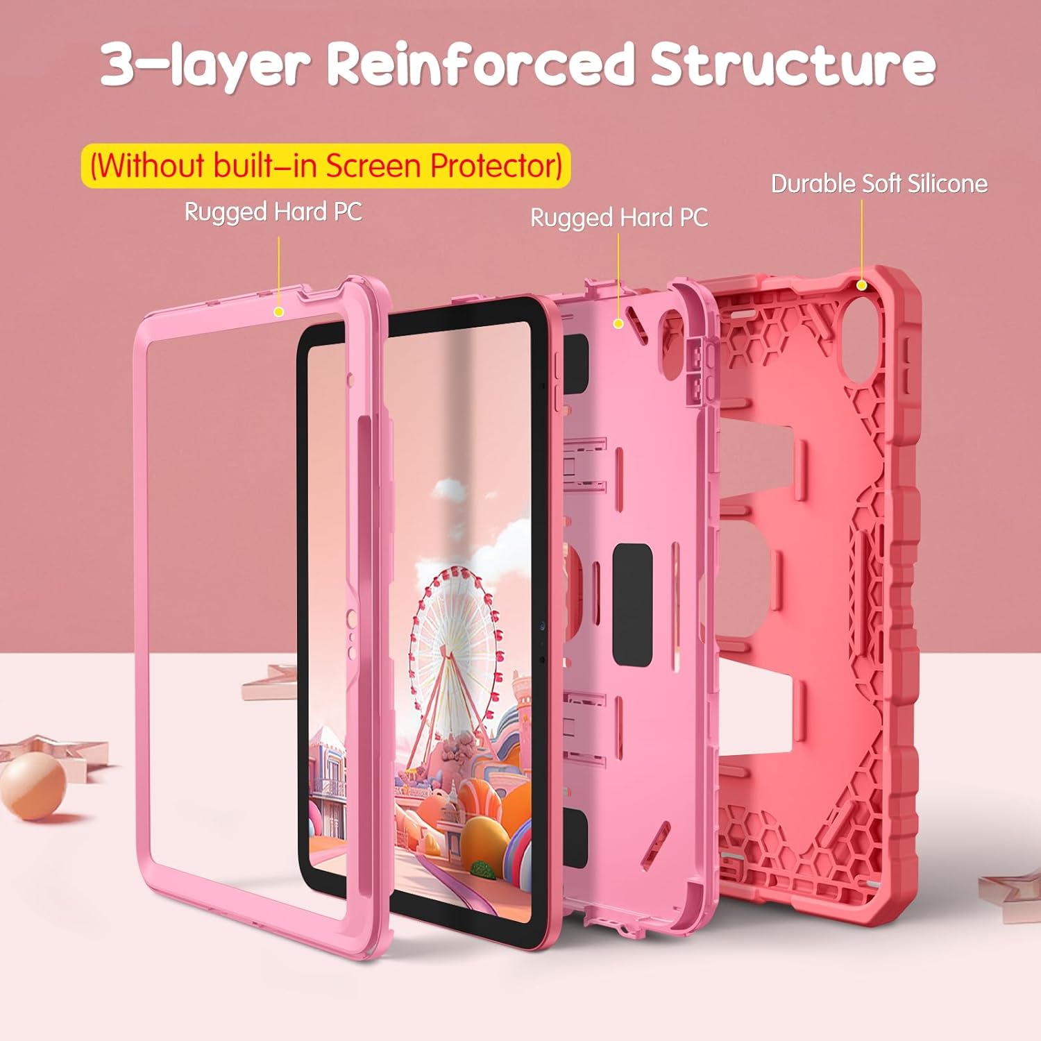 Fintie Kids Friendly Case for iPad (A16) 11th Generation 11 Inch (2025), iPad 10th Generation 10.9 Inch (2022), Fully-Body Rugged Heavy Duty Shockproof Protective Case with Kickstand, Pink - Image 3