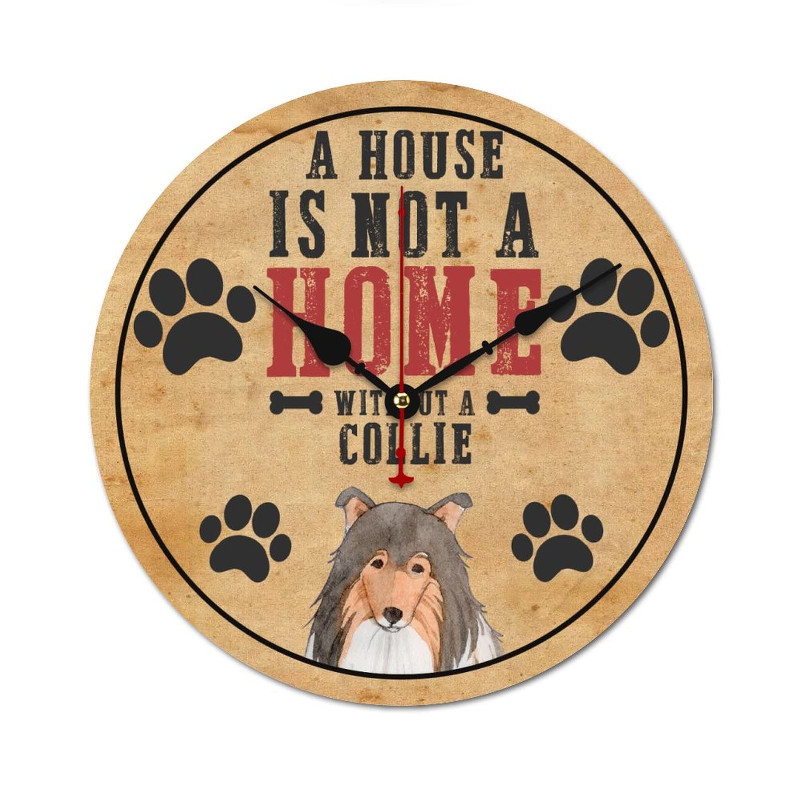Horloge Collie pour cuisine et chambre | Déco murale 38 cm facile à lire