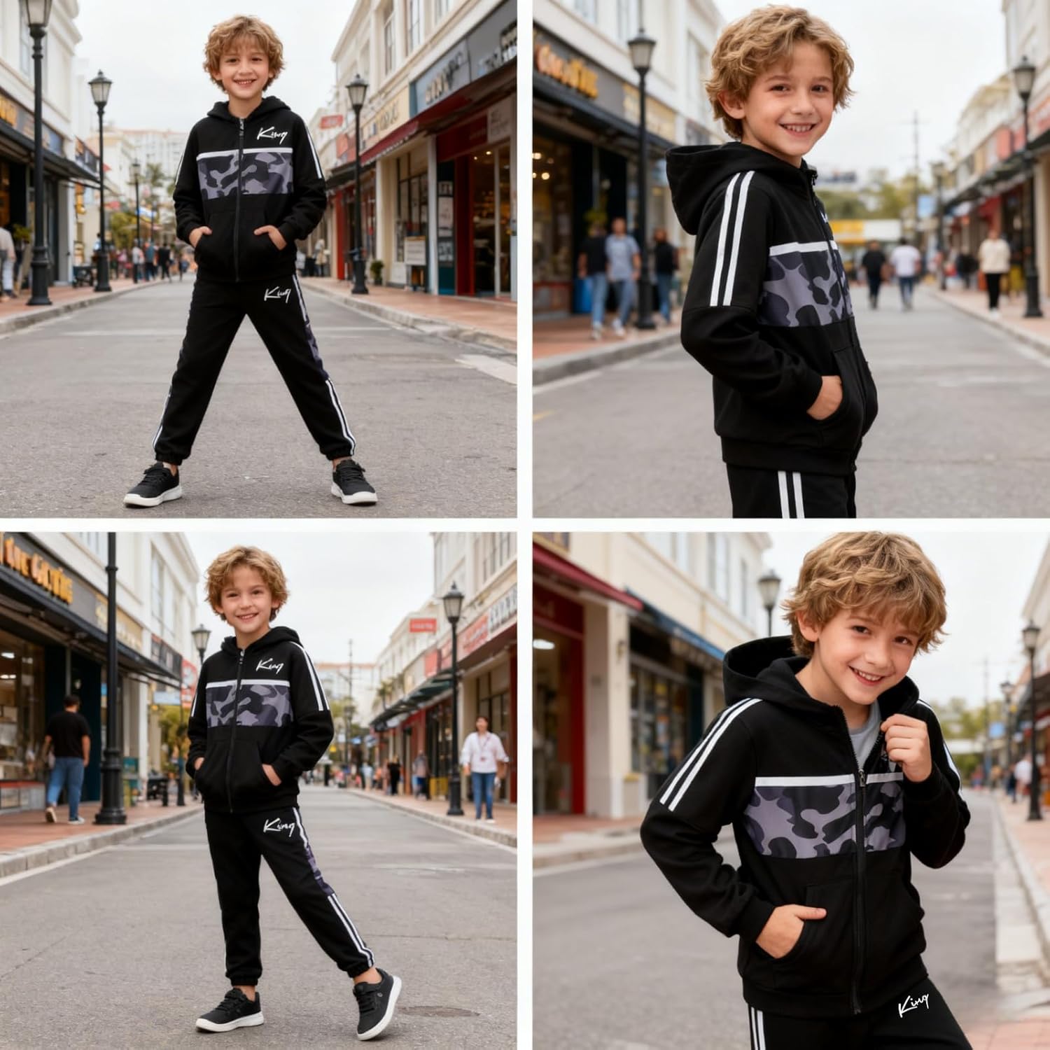 Boys Clothes Camo Color Block Zip Up Hoodie Sweatshirts & Pants 2PCS Kids Boys Fall Winter Outfits Set Size 6-12Y - Image 5