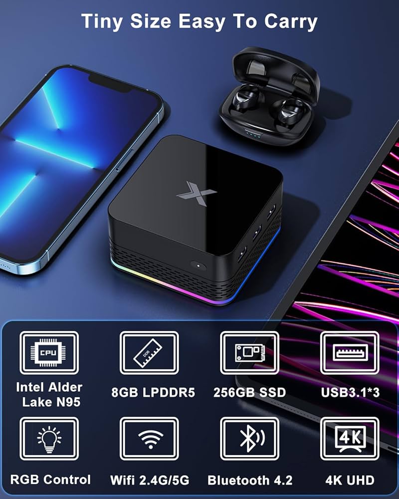 Mini PC 8GB RAM LPDDR5 256GB ROM SSD,Small Computer Builtin