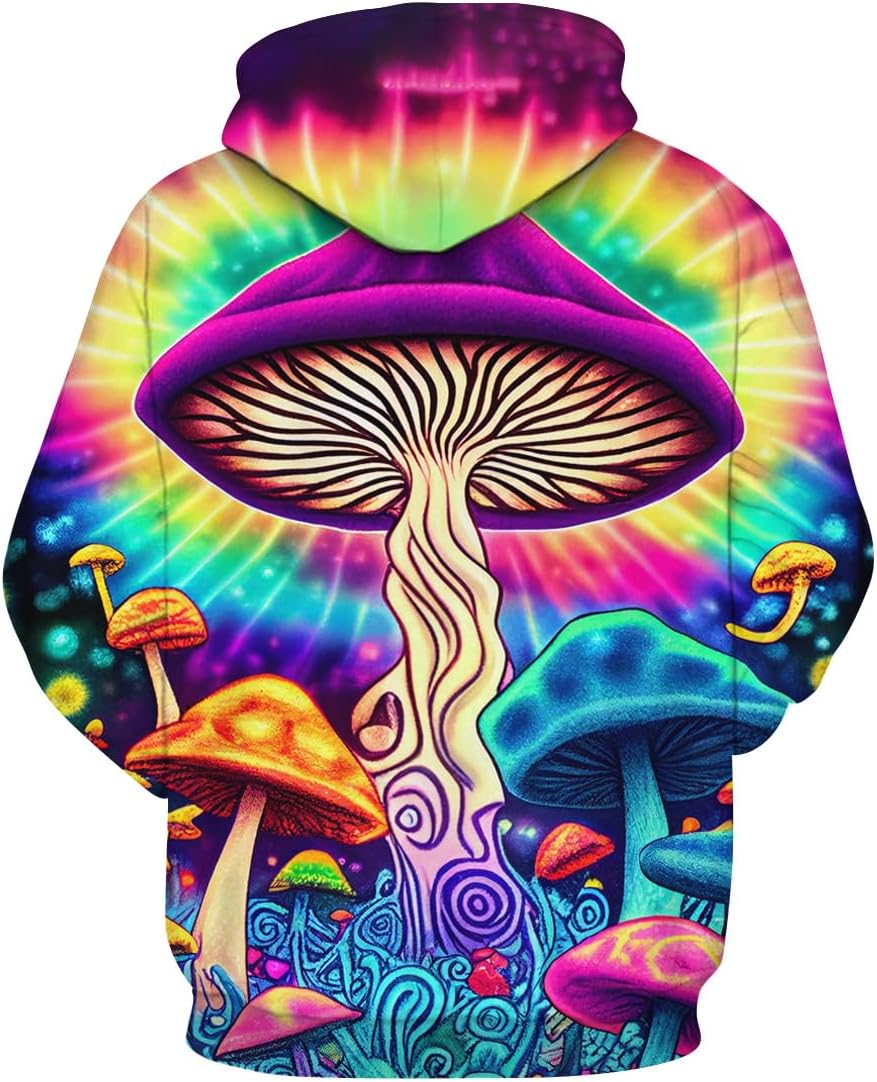 Novelty Tie Dye Style Hoodie Mushroom Print Sweatshirt Pullover for Men,Multicolor1,XL - Image 2