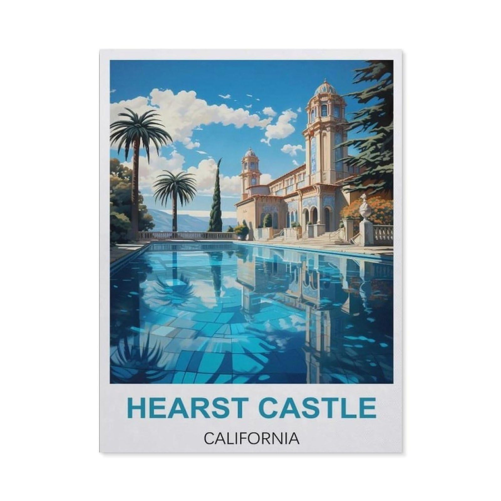 BEAYODKP DIY 5D Diamond Painting，Hearst Castle California Vintage Travel Poster，Round Diamond, Used for Room Decoration（40 x 50 cm/15.74 x 19.68 inches）-CA99