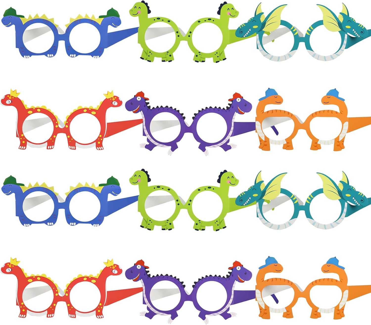 12 Pack Dinosaur Glasses for Dinosaur Birthday Party Favors Funny Paper Dinosaur