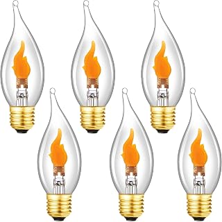 E26 Flickering Flame LED Bulbs, Flicker Candelabra Flame Effect Light Bulb for Halloween Christmas Party Decoration,1W,100LM,6Pack